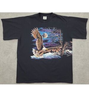 VTG 1993 Hazelwoods‎ Bald Eagle Moon Wrap Graphic T Shirt Mens XL Black USA Made